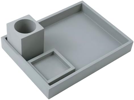 MyGift 3 pcs Set Modern Gray Concrete Desk Organizer Trays, Desktop Office Paper Tray, Stationery Holder Pencil Cup, Sticky Note Pad Holder - Image 7