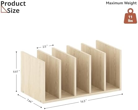 Vertical File Organizer with Five Tiered Compartments, Wood Desk Book Organizer with Storage Compartments for Office, Dorm, Classroom, Brown - Image 3