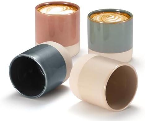 KooK Latte Cups, Ceramic Artisanal Stoneware, No Handle, Japanese Tea Cups, For Coffee, Tea, Cocoa, Microwave and Dishwasher Safe, Multicolor, 10.5 oz, Set of 4 by Kook
