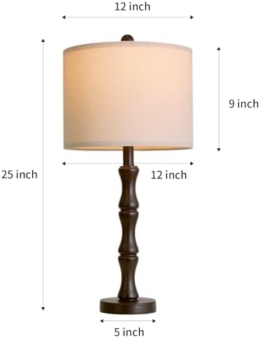 BOBOMOMO 25" Classic Table Lamps Set of 2, Farmhouse Nightstand Lamps with Dark Brown Resin Base & Linen Shade, Standard Table Lamps for Bedroom, Living Room, Hallway & House Décor - Image 4