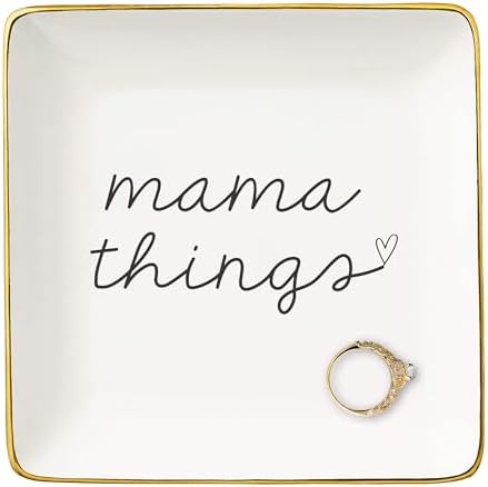 NZY Mothers Day Gift for Mom-Ceramic Jewelry Trays Trinket Holder Ring Dish-Mom Life Theme Presents-Mama Things-Birthday Thanksgiving Christmas Gift of Mother from Son Daughter by NZY
