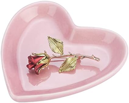 JAMEND CLXP Pink Heart Jewelry Tray, Engagement Wedding Ring Dish Earring Holder for Newlyweds, Sweet Gift for Women, Ceramic. NO ROSE. by JAMEND+CLXP