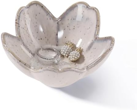 Flower Ring Dish Holder,Jewelry Dish Tray,Small Trinket Tray,Jewelry Plate Bowl,Key Bowl,Decorative Plate,Mothers day Birthday Gifts for Women Friends,Ceramic Kiln effect Grey by YZMICSTAR