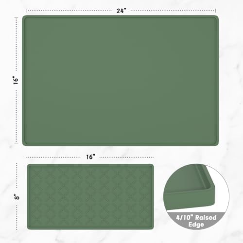 Rnivvi Silicone Coffee Mat, 16" x 24" Waterproof Raised Edge Coffee Bar Mats for Espresso Machine Station Accessories, Heat Resistant Detachable Dish Drying Pad for Kitchen Counter, Dish Rack, Green - Image 2
