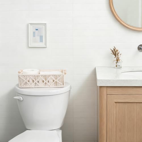 Mkono 1Pc Macrame Storage Basket, Boho Decor Toilet Paper Organizer, Ivory - Image 2