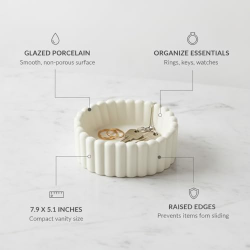 Modern Minimalist Glazed Porcelain Valet Tray, Decorative Catchall Dish for Rings and Keys, Compact Vanity Organizer, 7.9 x 5.1 x 3.3 Inches - Image 4