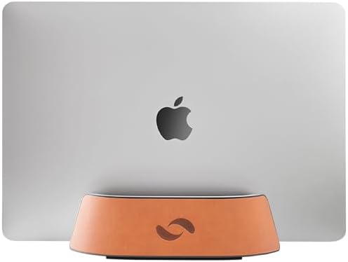 HumanCentric Vertical Laptop Stand in Vegan Cognac Leather, Adjustable by HumanCentric