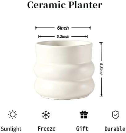 Ceramic Plant Pot,6 Inch Planters for Indoor Plants,Ceramic Planter Flower Pots with Drainage Hole,Home Office Garden Décor,(Pale Beige,Inner-pots not Larger Than 5 Inch) - Image 4