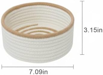 danpinera Set of 3 Small Woven Baskets, Mini Round Storage Baskets for Organizing, Decorative Boho Rope Baskets for Bathroom, Nursery, Desk, Tiny Bin for Makeup, Jewelry, Small Items, White & Jute - Image 4