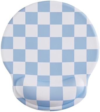 Ohocut Blue Checkered Mouse Pad with Gel Wrist Rest, Wrist Support, Ergonomic Desk Accessories for Women, Office Laptop Gaming Decor, Cute Aesthetic Trendy Check Design by Ohocut