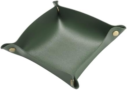 HARFINGTON PU Leather Valet Tray Unisex Folding Small Catchall Tray Portable Entryway Table Tray Nightstand Bedside Desk Tray for Key Wallet Watch Coin Jewelry Dice, Green - Image 3