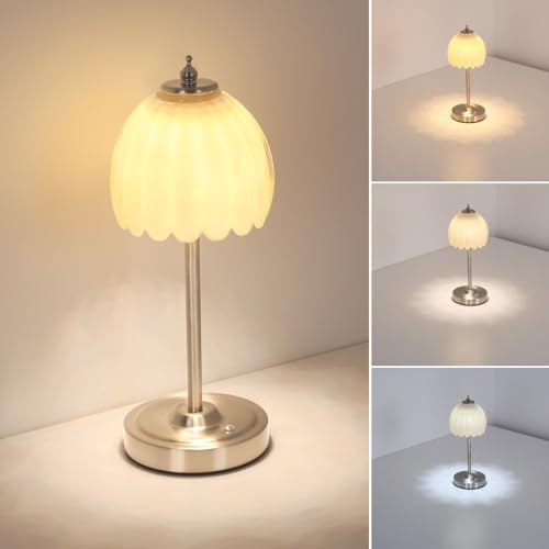 Shenmoyl Tulip Table Lamp with 5200mAh Battery & Touch Control, Cordless Small Table Lamp with 3 Colors, Dimmable Rechargeable Table Lamps for Living Room, Bedroom, Desk, Bedside (Creamy Yellow Tulip) by Shenmoyl