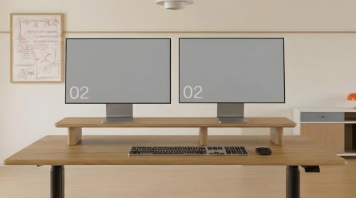 White Oak Dual Monitor Stand Riser - 43.3" Wooden Monitor Stand for 2 Monitors, Minimalist Desk Shelf Organizer for iMac, Laptop & Ultrawide Displays - Image 3