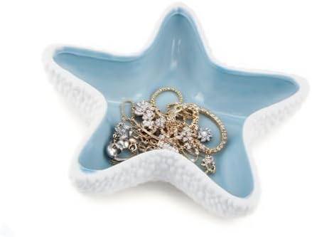 Ceramic Shell Jewelry Dish - Ocean-Themed Ring Earring Holder, Coastal Decor Trinket Tray for Necklaces Bracelets Keys, Beach Room Decor Gift (starfish) by SJDHAHC