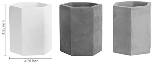 MyGift Cement Hexagon Pen Holders, Desktop Pencil Cups, Set of 3 - Image 6