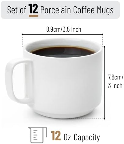 BTaT- Porcelain Stackable Coffee Mugs, 12 Pack, 12 oz, White - Image 2