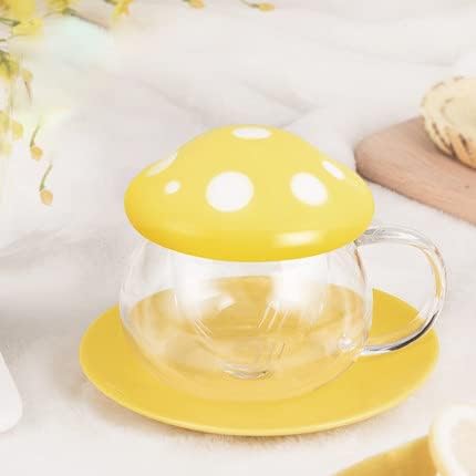 Glass Teacup Mushroom Shape Coffee Mug Teacup Saucer Set with Filter Cup - Image 3