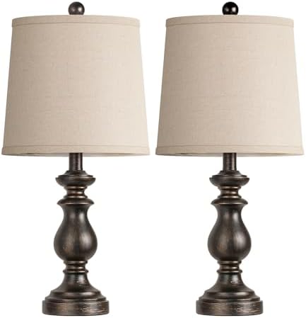 PARTPHONER Traditional Table Lamp Set of 2, Rustic Farmhouse Table Lamps for Living Room Bedroom, 22" Bedside Desk Lamps Vintage Nightstand Lamps with Linen Shades, Oil Rubbed Bronze - Image 2