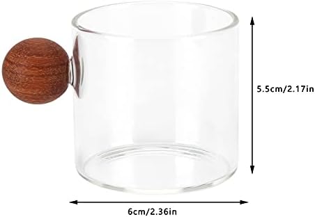 Glass Coffee Cup with Wood Handle, 120ml Clear Ball Handle Heat Resistant Clear Tea Cups Coffee Pot Mug Flat Bottom Mug Insulated Mug for Office Bar Party (Clear) - Image 7