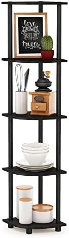 Furinno TURN-N-TUBE Corner Shelf, 5-Tier Corner Bookshelf, Open Storage Shelves, for Organization and Storage, Living Room, Home Office, Garage, Bedroom, Espresso by Furinno-FitsYourSpaceFitsYourBudget