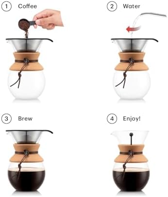 Bodum 34oz Pour Over Coffee Maker, High-Heat Borosilicate Glass with Reusable Stainless Steel Filter and Cork Grip - Made in Portugal - Image 2