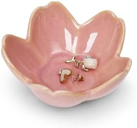 Koythin Flower Trinket Dish, Ceramic Jewelry Ring Holder Dish & Trinket Bowl, Small Decorative Plate Tray, Jewelry Plate Bowl for Rings, Keys, Earrings, Birthday Gifts, Bedroom Decor for Women (Pink) by Koythin