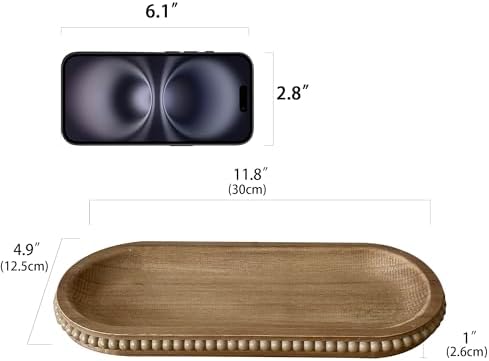 dwellington Wooden Farmhouse Decorative Tray, 11.8in Rustic Beaded Tray for Living Room Decor, Kitchen Table Décor, Oval Coffee Table Serving Tray (Natural) - Image 4