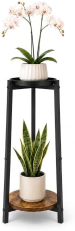Bamworld Tall Plant Stand 30 Inch 2 Tier Metal Plant Stand with Wood Shelf by Bamworld