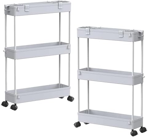 2 Pack 3 Tier Slim Storage Cart, Bathroom Rolling Utility Organizer by Home