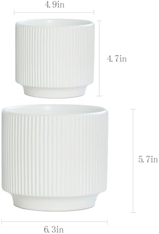 Ceramic 4.9+6.3 inch Planters, Modern Home and Office Flowerpot, Indoor and Outdoor Flowerpot with Drainage Hole (White) - Image 2