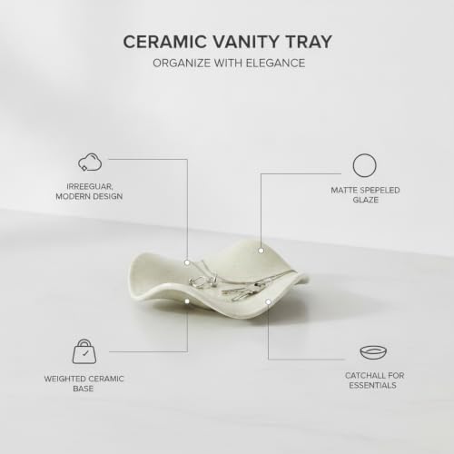 Ceramic Vanity Tray, Irregular Catchall Bowl for Jewelry and Keys, Modern Decorative Accent for Nightstand or Desktop, 7.7 x 7.7 Inches (1 PC) - Image 5