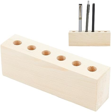 OLYCRAFT 6-Hole Wood Desktop Pen Holder with 12mm Round Hole Fountain Pens Stand Rustic Wooden Pens Organizer Office Desk Holder for Pen Storage Display Fountain Collection by OLYCRAFT