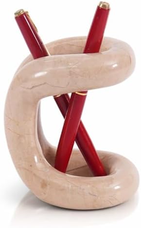 Marble Pen Holder for Desk, 4 Inch Beige Pencil Holder by SPESHSTONES