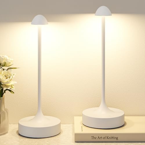 Kakanuo Rechargeable Cordless Table Lamp, Battery Operated Lamps, 3-Color Stepless Dimming, Portable Wireless Desk Lamp, LED Lighting for Dining Room, Restaurant, Office, Bar, Home(White 2 Pack) by KakanuoLightings