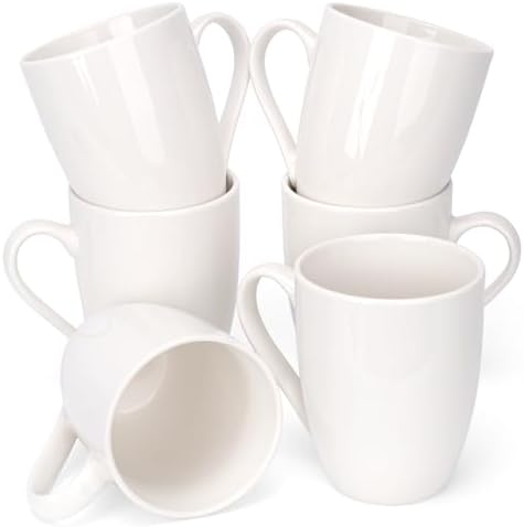 6 Pack Ceramic Coffee Mugs Set, 12 OZ Porcelain, White by xihihiaa