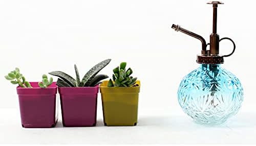 Hniuyun Glass Plant Mister Spray Bottle, 6.5inch Tall Vintage Round Spritzer with Bronze Plastic Top Pump for Watering Your Garden (Blue White Gradient) - Image 3