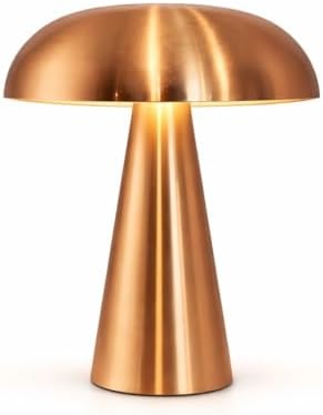 Lucerne Cordless Small 8.2 Inch Designer Table Lamp, Rechargeable Bedside Lamp, Touch Control 3 Brightness Levels, Warm White, Portable Mushroom Lamp for Dining and Shelf, Copper by Unknown