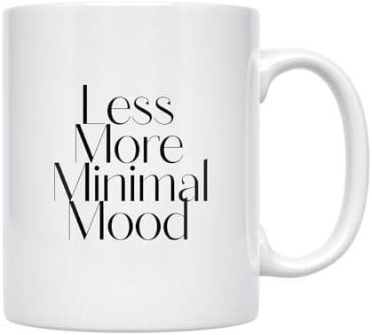Minimalist Coffee Mug - Less More Minimal Mood - 11 oz White Ceramic - Clean Aesthetic - Image 2
