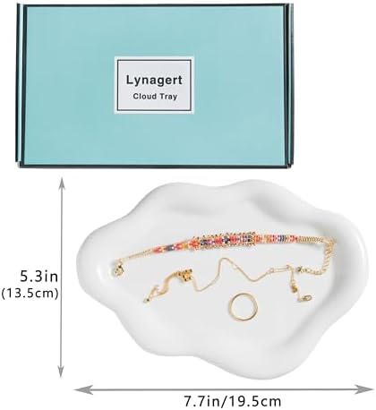 Lynagert Cloud Trinket Dish, Chubby Jewelry Tray, Ceramic Jewelry Ring Trinket Dish for Rings Earrings Necklace Organizer, Mother's Day Thanksgiving Christmas Birthday Bridesmaid Gifts (White) - Image 2