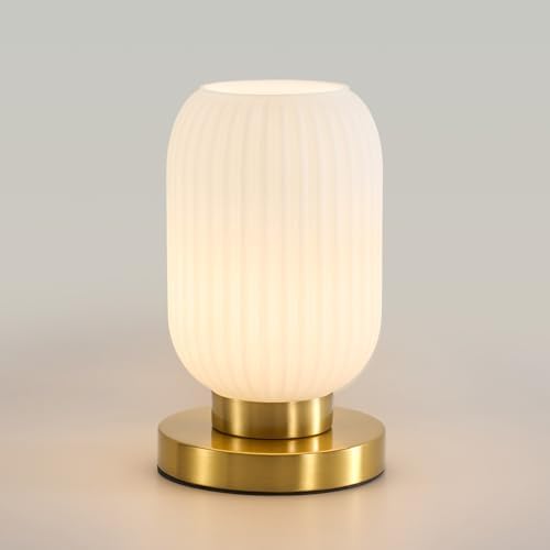 White Glass Table Lamp,Vintage Gold Base Ribbed Bedside Lamp by FeaseyFeaturedProducts