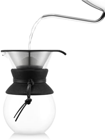 Bodum 34oz Pour Over Coffee Maker, High-Heat Borosilicate Glass with Reusable Stainless Steel Filter and Black Cork Grip - Made in Portugal - Image 3