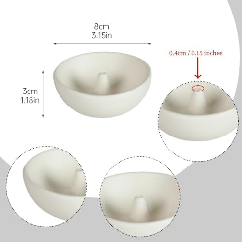 Cream White Ceramic Incense Holder Bowl - 3 Inch Round Incense Burner for Meditation, Home Decor, Ash Catcher with Center Hole for Thin Sticks (Cream White) - Image 2