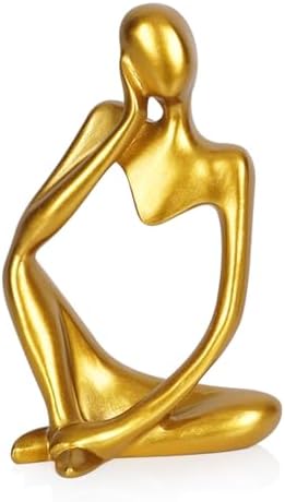 Sandstone Resin Thinker Statue Style Abstract Sculpture, Gold, Left by Ozzptuu