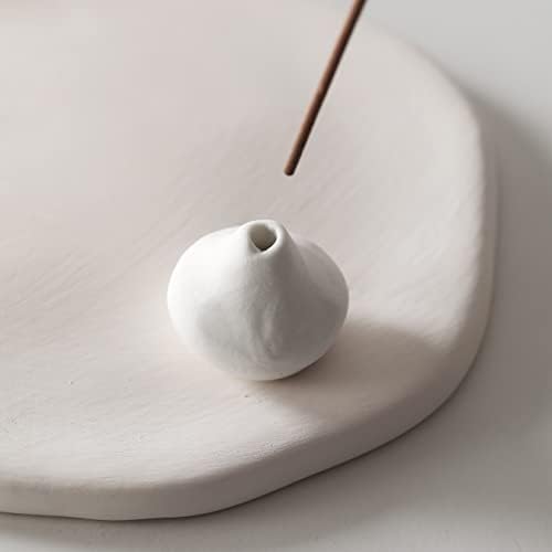 Handmade Incense Holder Irregula Plain Ceramic Stick Incense Holders Pomelo Pumpkin Incense Burner for Home Decor Yoga Meditation Zen (Pomelo White) - Image 3