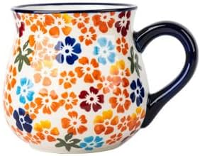 Ceramic Coffee Mug with Handle Vintage, Floral Cute Espresso Cups, Large Tea Cups and Drinking Mugs for Office and Home, Ideal Gifts for Women and Men (Orange 16oz) by Unknown