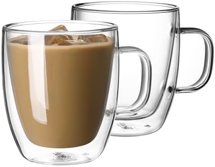 Sweese 12.5 oz Double Wall Glass Coffee Mugs Set of 2 - Insulated for Espresso, Latte, Tea Beverages by Sweese