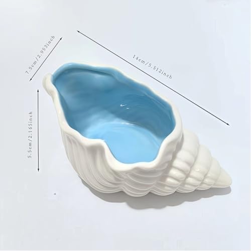 Jewelry Dish Tray For Coastal Beach Room Decor, Cute Ceramic Ring Holder Gift for Mom Sister Women Friends, Decorative Jewelry Organizer Tray for Rings Earrings Necklaces Keys (Blue Conch) - Image 3
