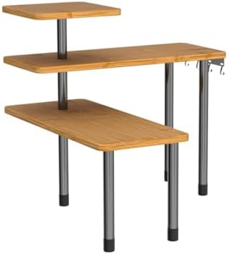 ZHWS Kitchen Countertop Organizer Spice Rack for Salt, Bathroom Counter Organizer Over Sink for Makeup, Skincare, Adjustable 3-Tier Corner Counter Shelf with 4 Hooks for Coffee Bar Dresser Table - Image 5