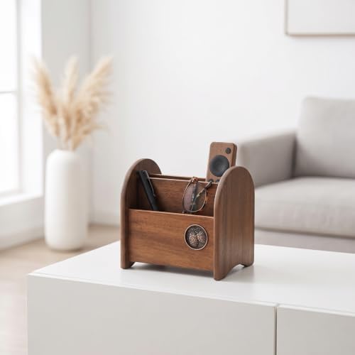 Compact Desk Organizer | Walnut Finish, Multifunctional, Stationery organizer with Side Panels, for Dresser, Living Room - Image 7