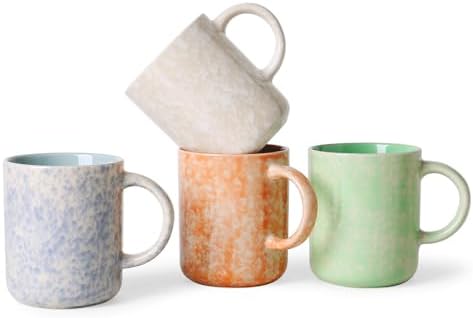 MONITO 17oz Ceramic Coffee Mugs Set of 4, Modern Coffee Cup Set with Handle by MONITO